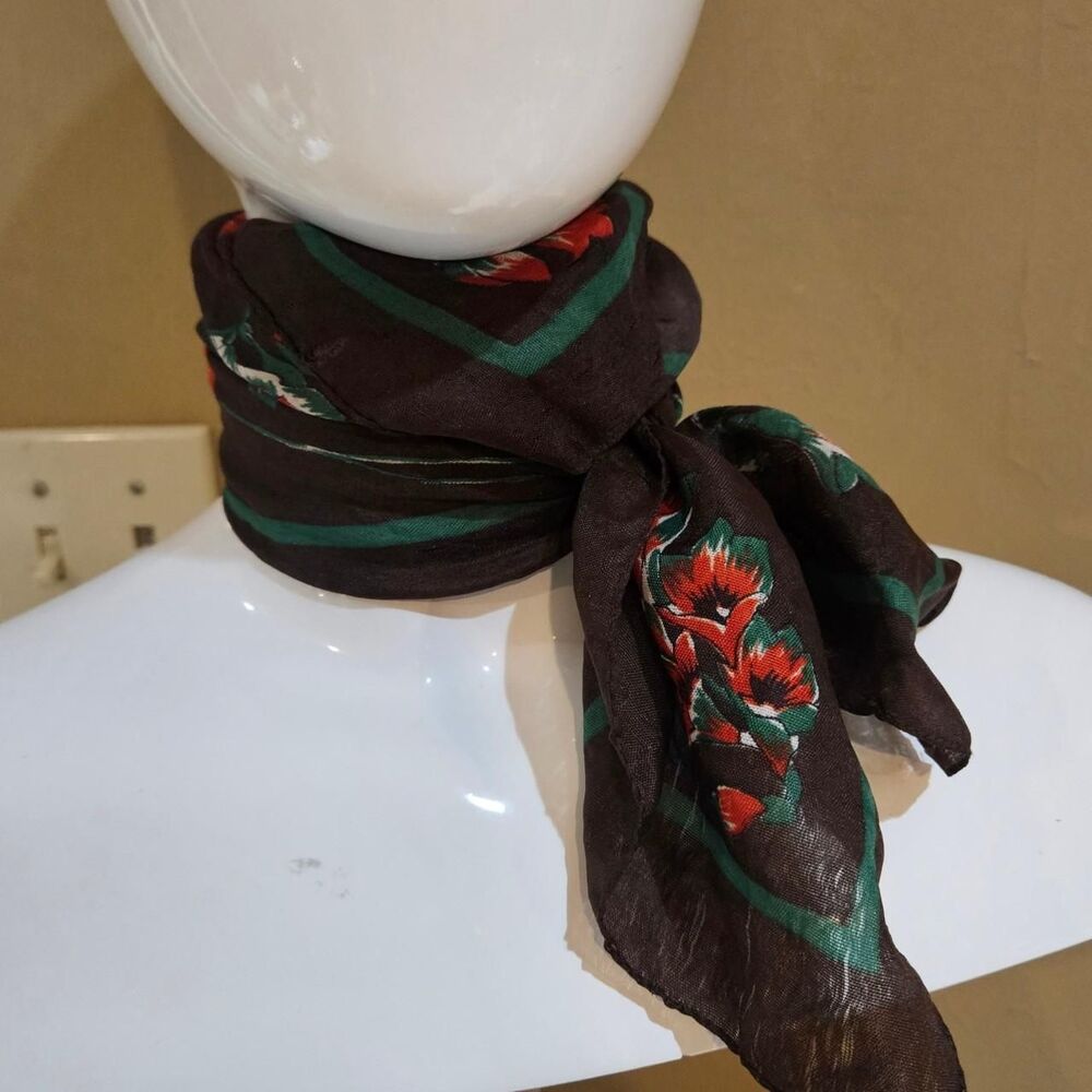 vintage cottagecore boho dark brown red roses square scarf